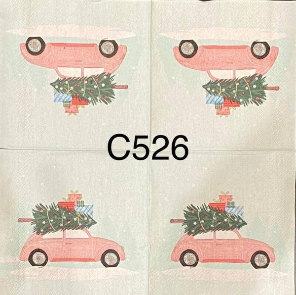 Christmas (C526) - Pink Volkswagon Bug with Tree on Roof