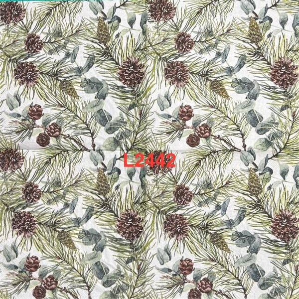 Winter (L2442) - Pine Branches and Pine Cones Wallpaper