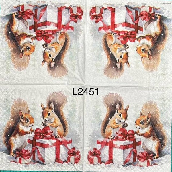 Christmas (L2451) - Two Squirrels Sitting on Present