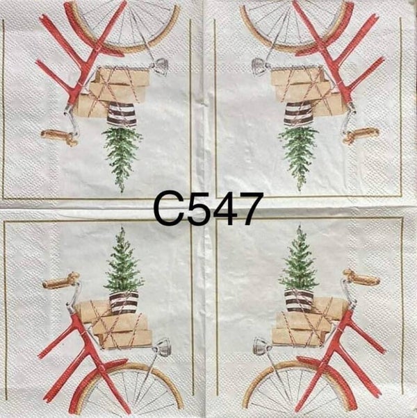 Christmas (C547) - Red Bicycle with Tree in Basket