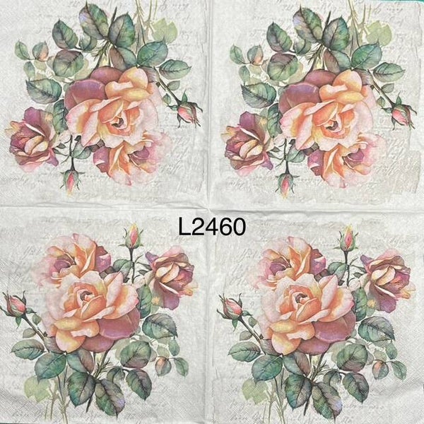 Flowers (L2460) - Light Pink Roses with Faint Script in Background