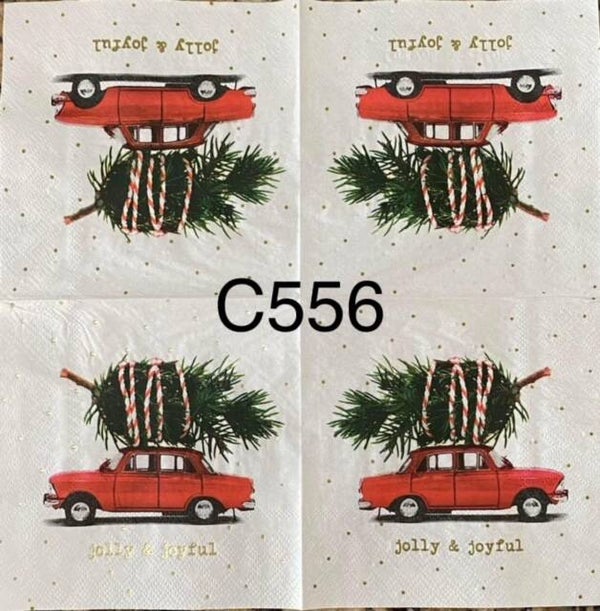 Christmas (C556) - Red Car with Tree Tied on Roof