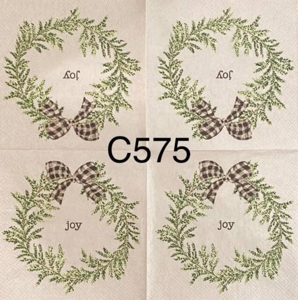 Christmas (C575) - Wreath with Black and White Check Bow