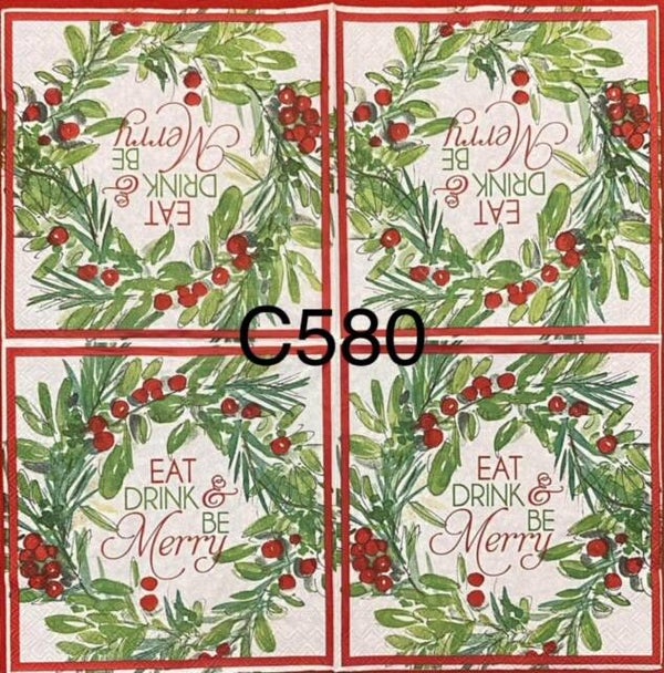 Christmas (C580) - Wreath with Eat, Drink and Be Merry Inside