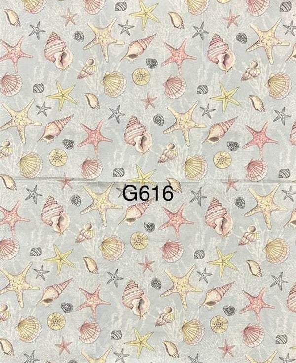 Beach (G616) - Shells and Starfish Wallpaper with Light Blue Background