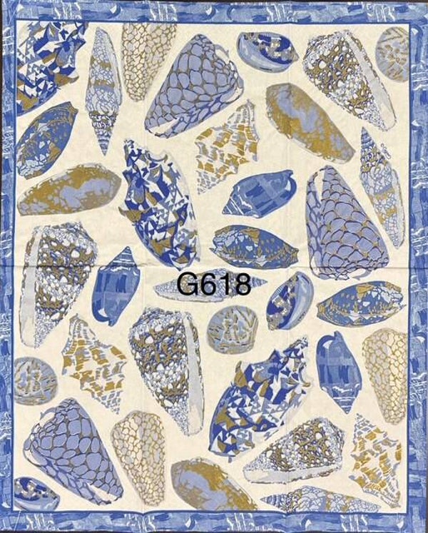 Beach (G618) - Blue, White and Gold Shells in a Variety of Shapes and Sizes