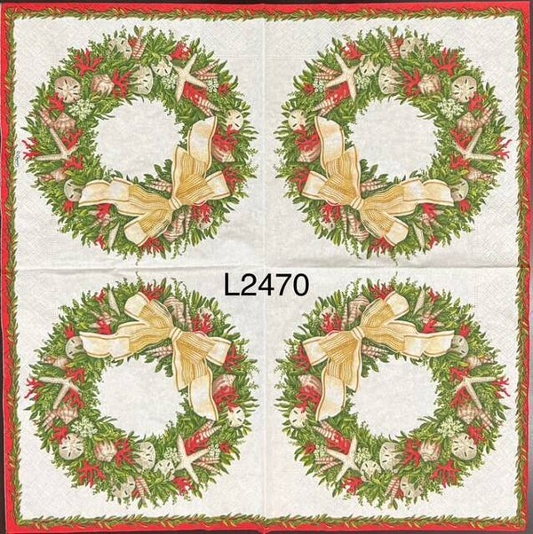 Christmas (L2470) - Christmas Beach Themed Wreath with Gold Ribbon