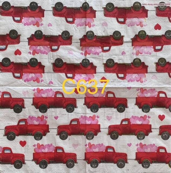 Valentines (C637) - Red Truck Full of Hearts Wallpaper
