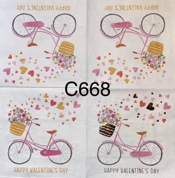 Valentines (C668) - Pink Bicycle with Hearts Flying out of Baskeet