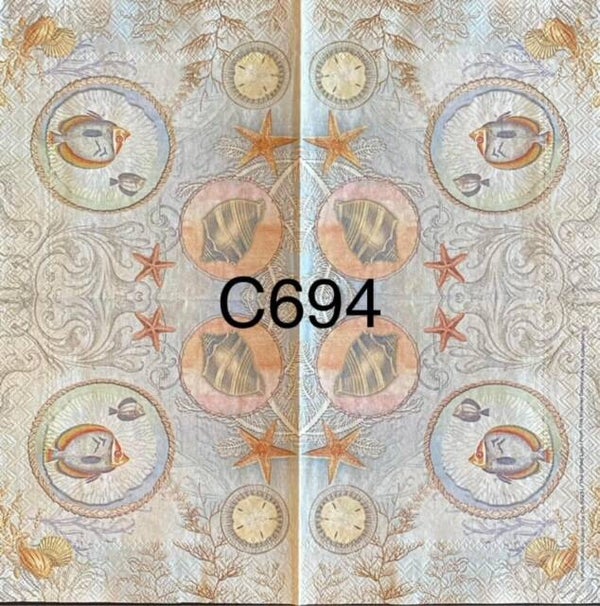 Beach (C694) - Fish, Shell, Sand Dollar in Circles