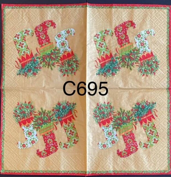 Christmas (C695) - Three Stockings with Holly and Berry