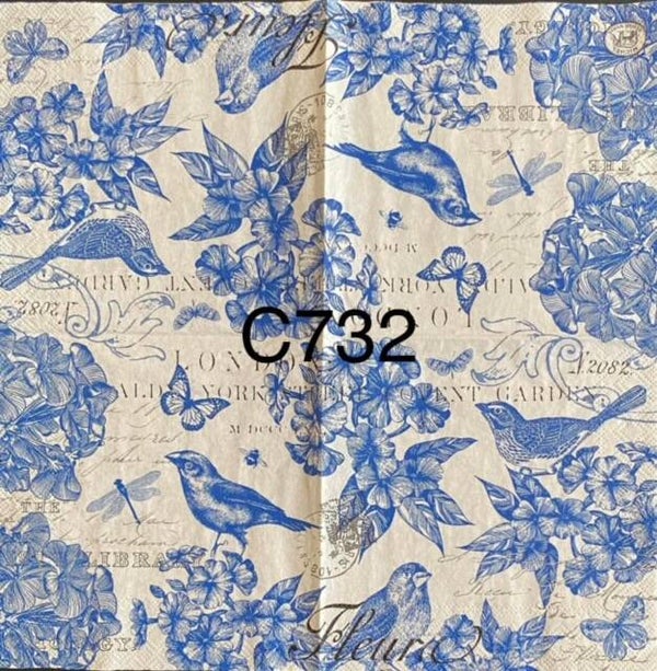 Birds (C732) - Blue and White Birds and Flowers