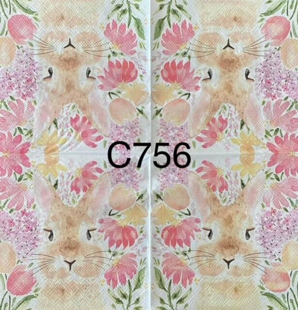 Easter (C756/1395) - Bunny with Pink Flowers in Background