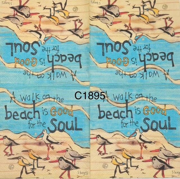 Beach (C1895) - Seaguls - "A walk on the beach is good for the soul"