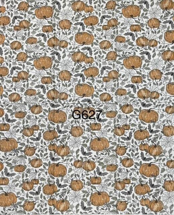 Halloween (G627) - Pumpkins with Spider Webs and Bats Flying Around