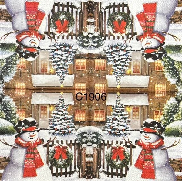 Christmas (C1906) - Snowman Standing Outside by Gate