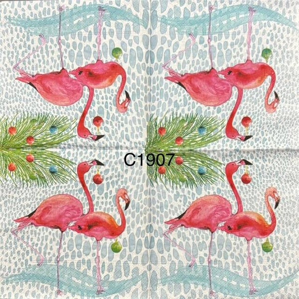 Christmas (C1907) - Two Flamingos Holding Ornaments