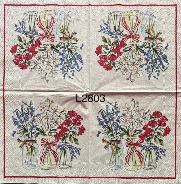 4th of July (L2803) - Mason Jars with Red, White and Blue Flowers