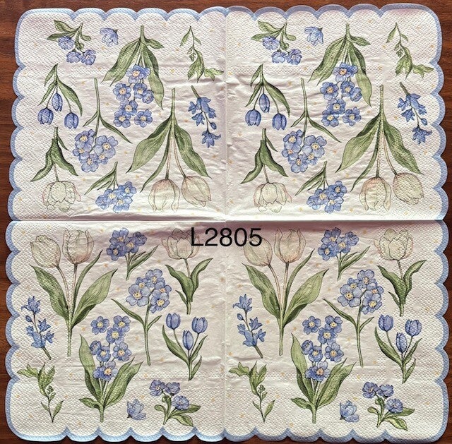 Flowers (L2805) - White Tulips and Blue Flowers