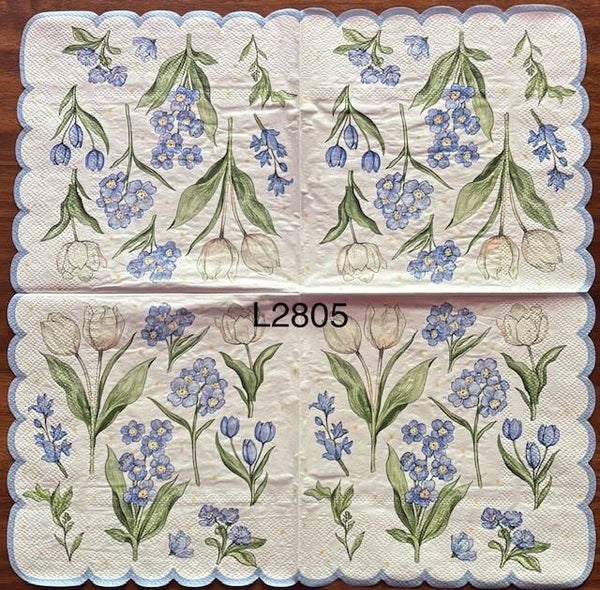 Flowers (L2805) - White Tulips and Blue Flowers