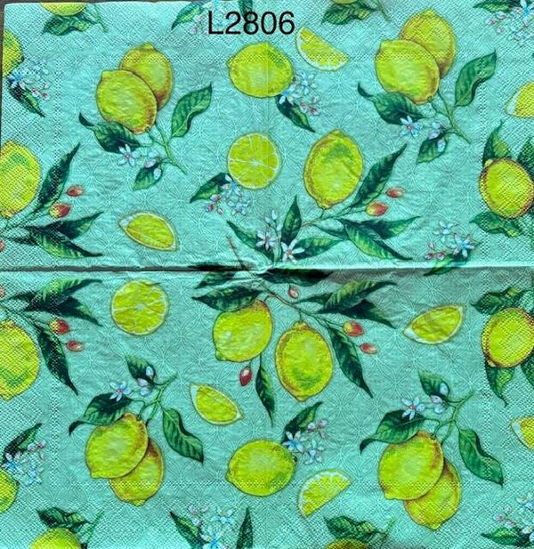 Fruits (L2806) - Lemons on Green Background (looks blue, but it's not)