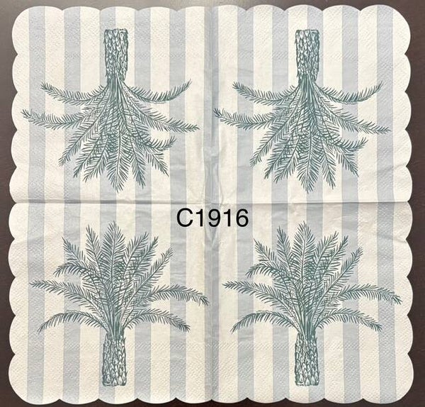 Beach (C1916) - Single Palm Tree with a Light Blue and White Striped Background