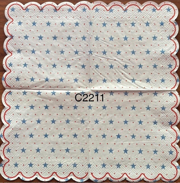 4th of July (C2211) - Blue Stars with Red Dots and Scalloped Edges