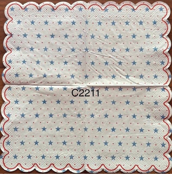 4th of July (C2211) - Blue Stars with Red Dots and Scalloped Edges