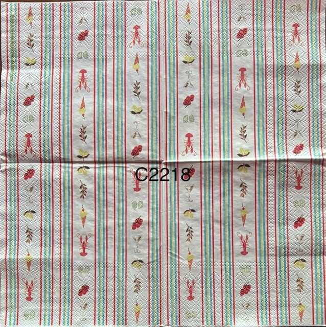 Beach (C2218) - Lobster, Ice Cream Cone, Lemons, Cherries, Oyster Shells with Red, White, Blue and Green Stripes