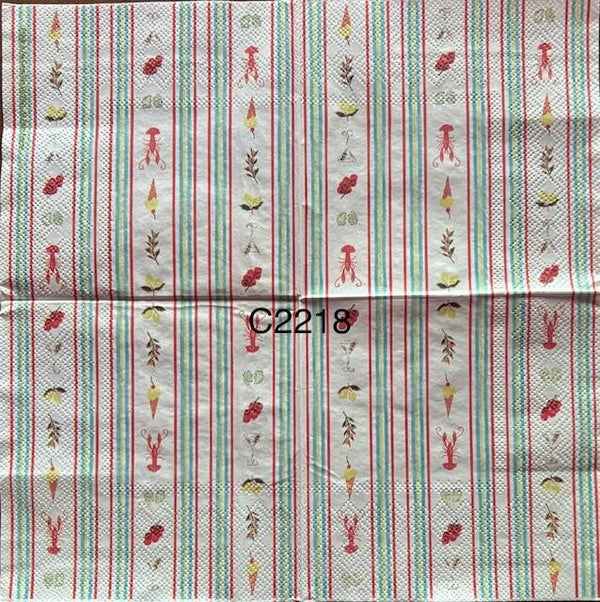 Beach (C2218) - Lobster, Ice Cream Cone, Lemons, Cherries, Oyster Shells with Red, White, Blue and Green Stripes