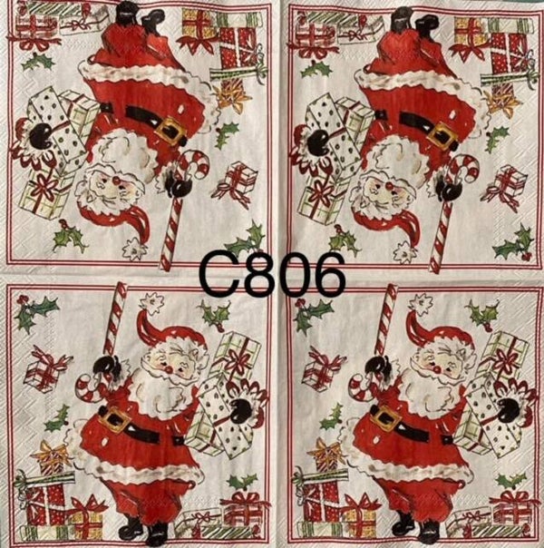 Christmas (C806) - Santa with Cane in One Hand, Presents in the Other