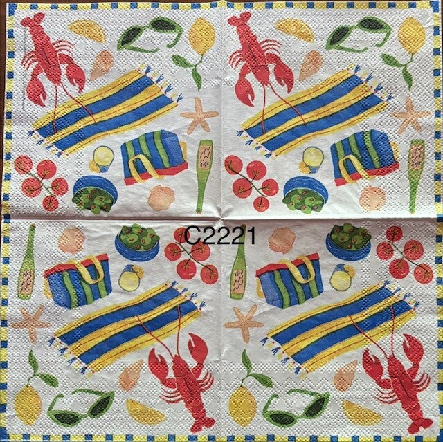 Beach (C2221) - Lobsters, Towels, Beach Bags, Crabs, Umbrellas, etc
