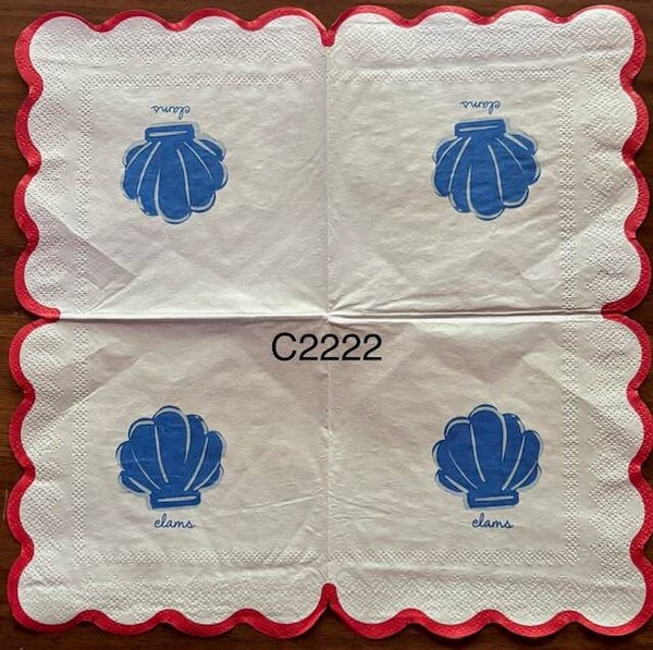Beach (C2222) - Blue Clam Shells with a Red Scalloped Edge