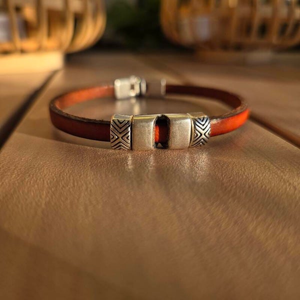 Bracelet cuir avec double coulissant Noisette