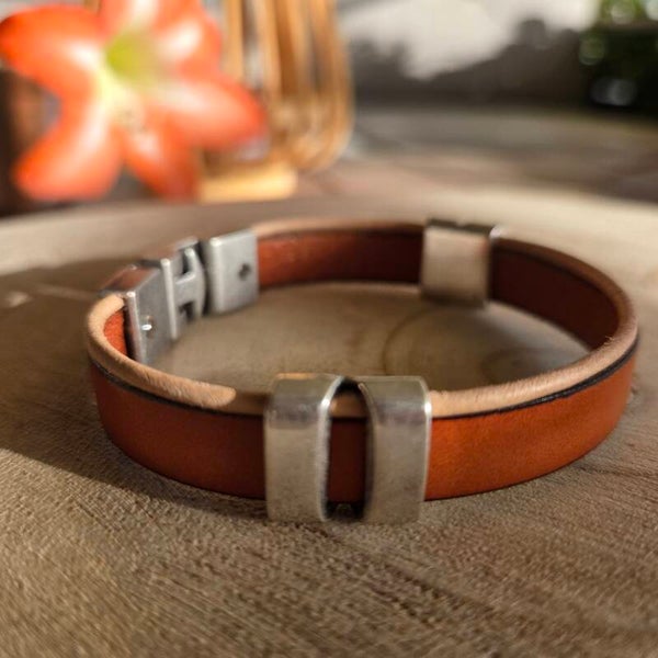 Bracelet cuir 10mm double noisette