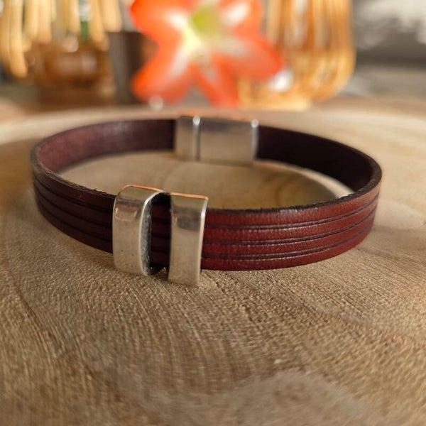 Bracelet cuir 10mm Cognac coulissant fente