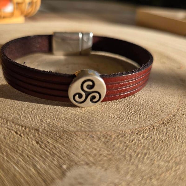 Bracelet cuir 10mm Cognac triskel