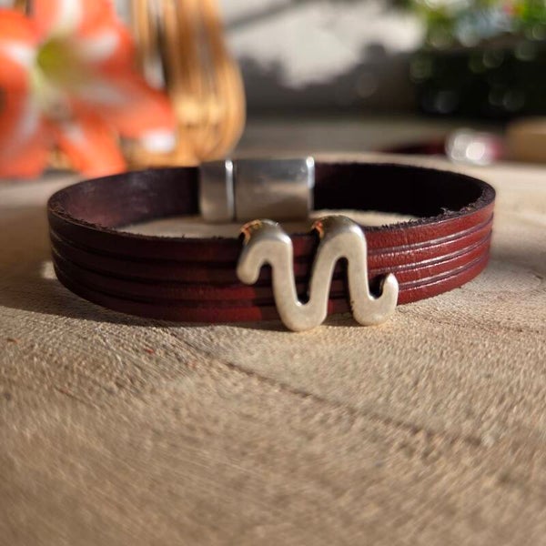 Bracelet cuir 10mm Cognac serpentin