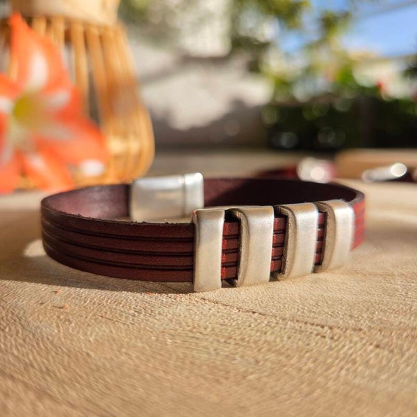 Bracelet cuir 10mm Cognac 3 fentes