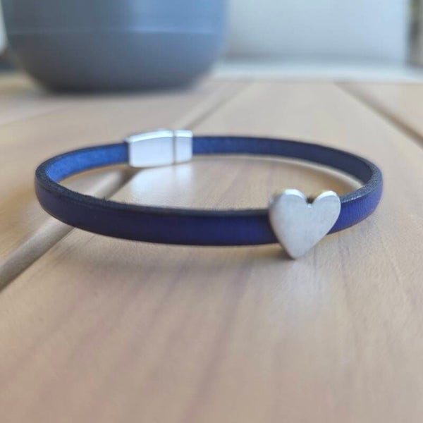Bracelet cuir 5mm Bleu coeur
