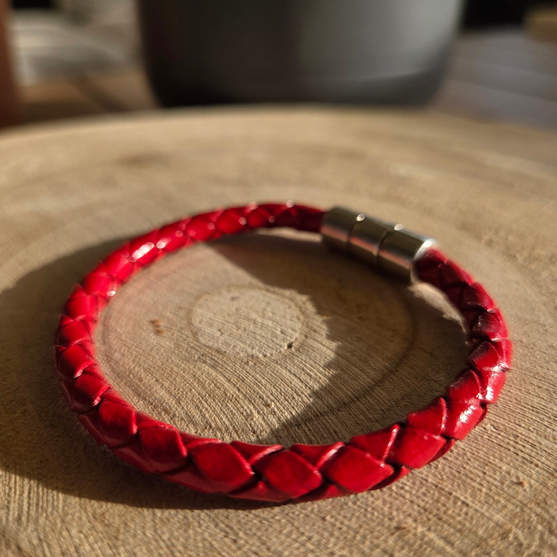 Bracelet cuir rond 5mm Rouge