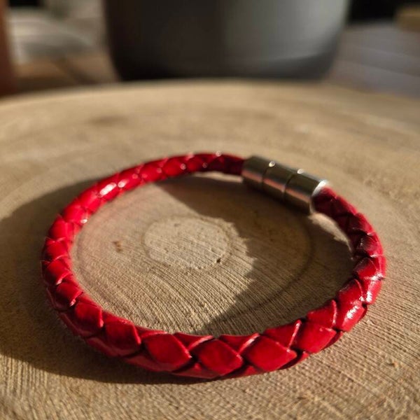 Bracelet cuir rond 5mm Rouge