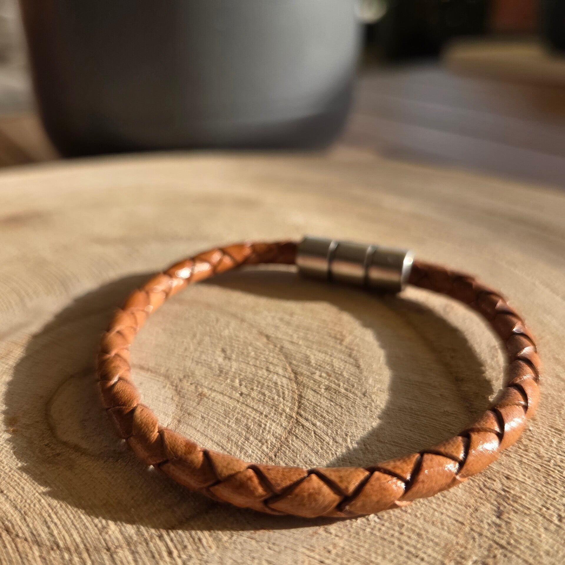 Bracelet cuir rond 5mm Naturel