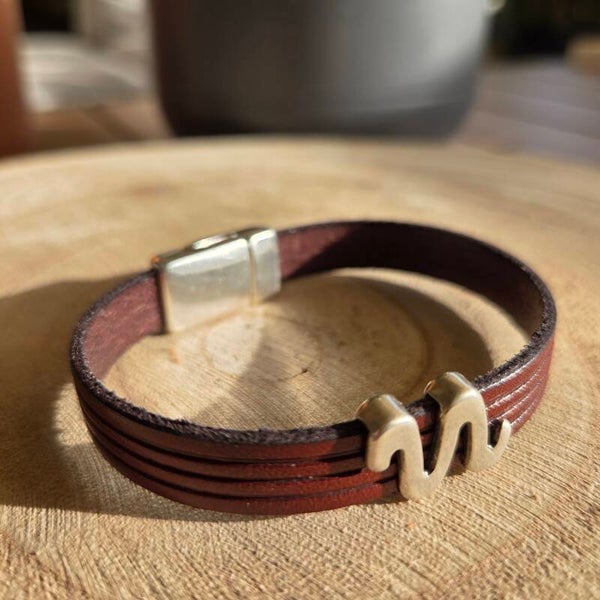 Bracelet cuir 10mm Cognac effet 4 bandes + coulissant vague