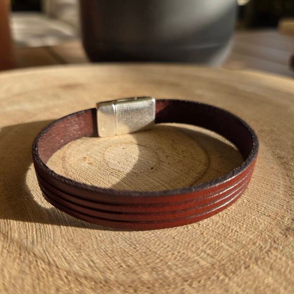 Bracelet cuir 10mm Cognac effet 4 bandes