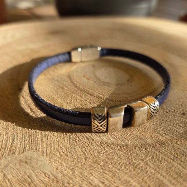 Bracelet cuir avec double coulissant Bleu