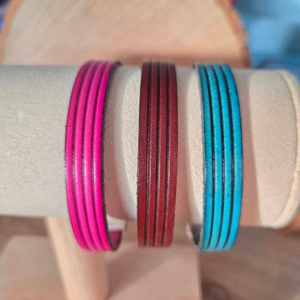 Bracelet cuir 10mm effet 4 bandes Couleurs