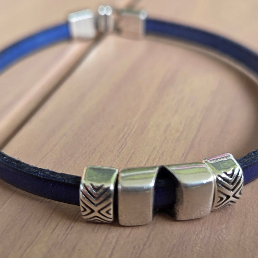 Bracelet cuir avec double coulissant Bleu