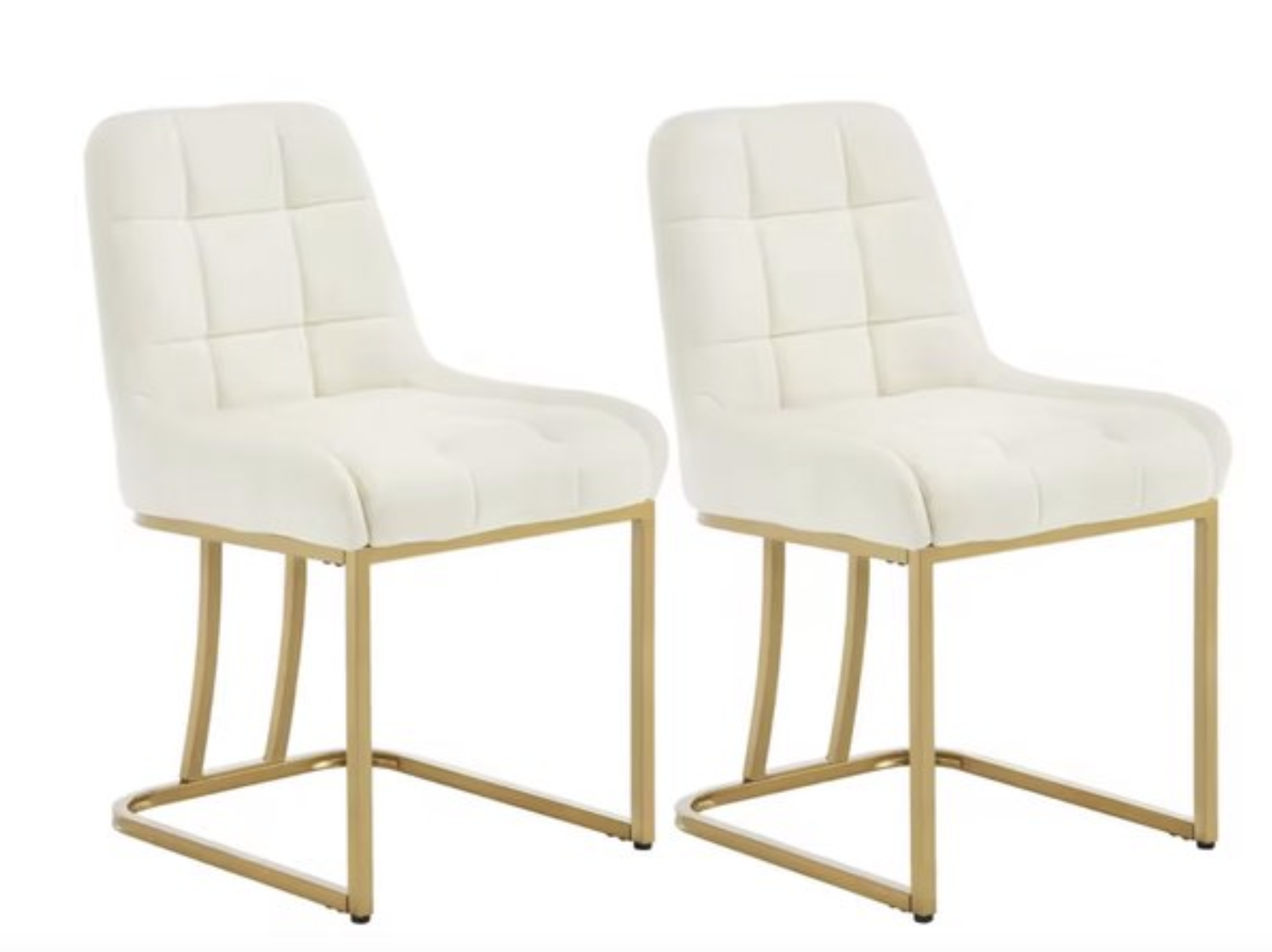 Eetkamerstoelen - Twee Eettafel stoelen - Stoelen - Eetkamerstoel - Stoel eetkamer - Fluweel - Zachte stof - Velvet - Set van 2 - Beige - Crême wit - Gouden metalen Poot