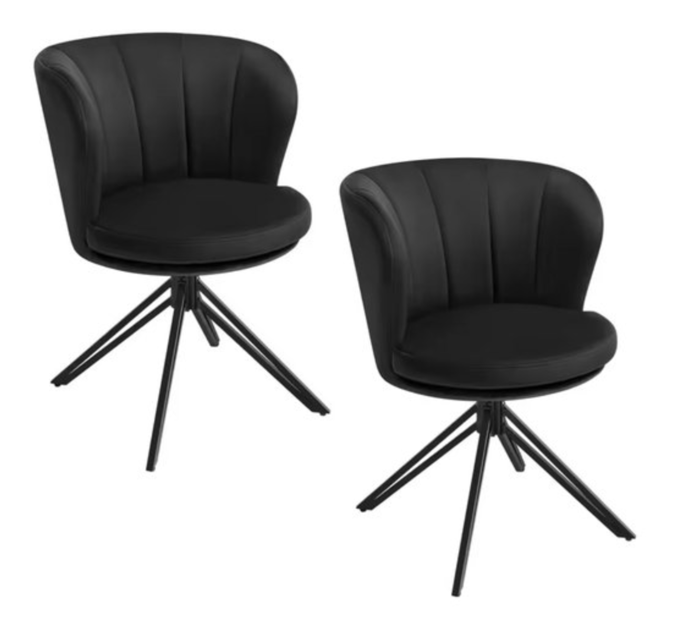 Eetkamerstoelen - Twee Eettafel stoelen - Stoelen - Eetkamerstoel - Stoel eetkamer - Fluweel - Zachte stof - Velvet - Set van 2 - Draaibaar 360 graden - Metalen Poot - Zwart